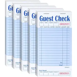 Guest Check Pads for Servers - Thick Paper (5 Pads), 250 Orders Total, Waitress Notepad for Restaurants (Blue, 6.75"x3.5"), 50 Sheets/Pack