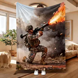 US Army Soldier Rocket Launcher Flannel Blanket| Cozy for Couch, Bed & Game Room| Perfect Military Gift