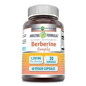 Amazing Formulas Berberine with Bitter Melon & Banaba Extract Complex | 1250 Mg Per Serving | Veggie Capsules | Non-GMO | Gluten-Free | Made in USA (60 Count)