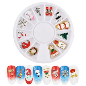 Christmas Nail Art Decorations, Alloy 3D Charms, Cute Deer/bell/xmas Tree/snowman Designs, Festive Sparkle Rhinestones, Perfect for Holidays