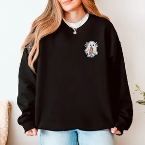 Ghost Alani Drink Sweatshirt, Halloween Crewneck Jumper, Cute Ghost Sweatshirt, Spooky Sweatshirt, Unisex Spooky Shirt, Halloween Ghost