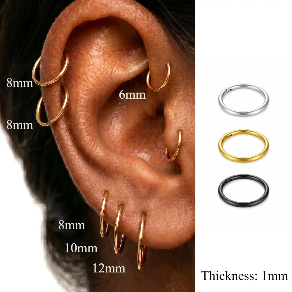 2/8PCS Seamless 316L Stainless Steel Nose Ring Hoop Earrings for Women Men Septum Helix Tragus Ear Piercing Jewelry Tiny 6-12mm