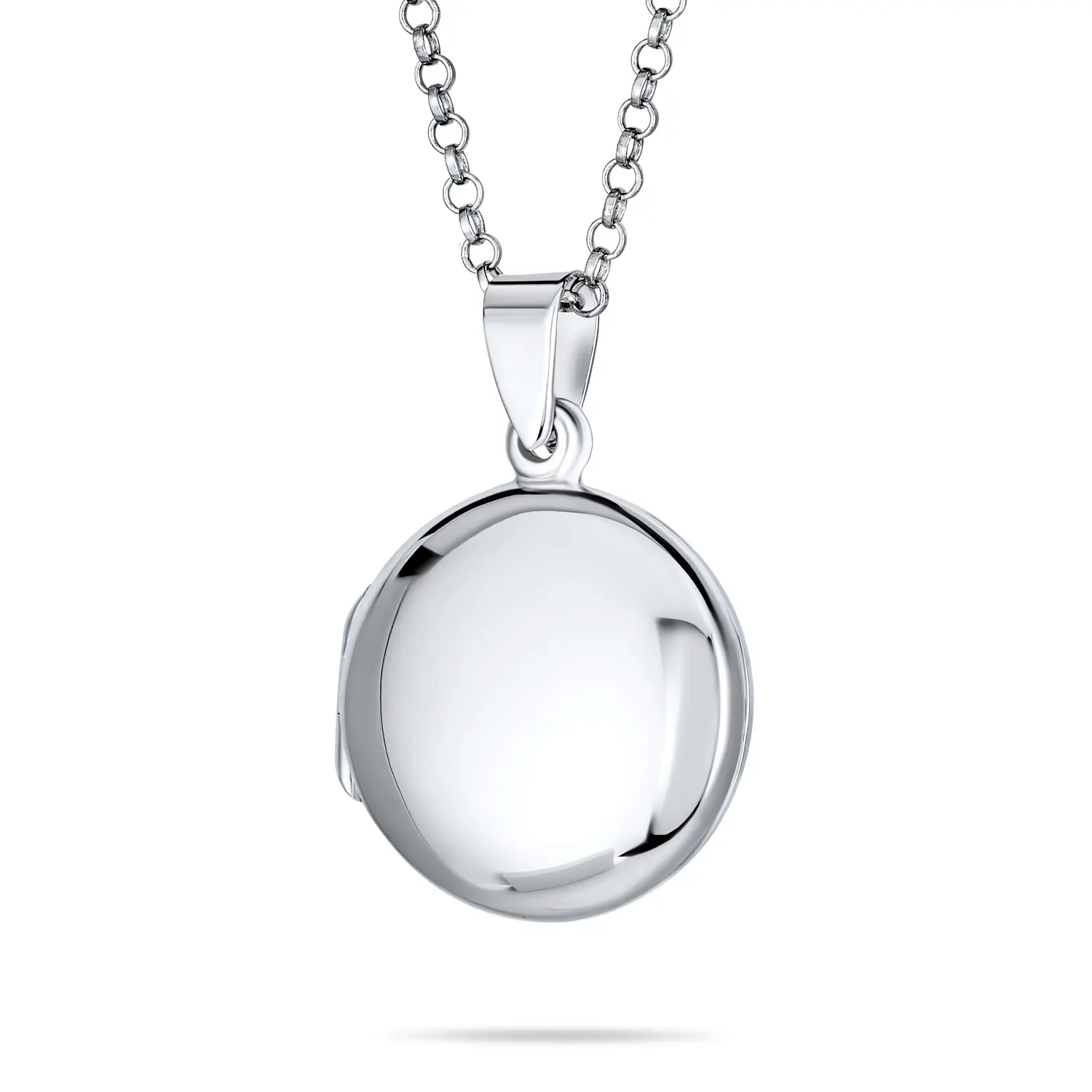 Simple Round Photo Locket Necklace Medium Dome Circle Holds Pictures .925 Sterling Silver