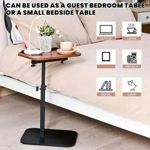 Modern Accent Table, Portable Adjustable Folding Furniture, Walnut Color, Carbon Steel Frame, Nightstand for Home Office & Bedside Laptop Use, 45x28x53cm