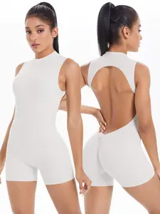 Women Sleeveless Jumpsuit High Elasticity Backless Sexy Short Sporty Comfy Jumpsuit Sports Jumpsuit Pilates Fitness Tight Yoga Jumpsuit