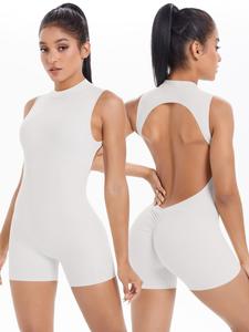 Women Sleeveless Jumpsuit High Elasticity Backless Sexy Short Sports Jumpsuit Pilates Fitness Tight Yoga Jumpsuit