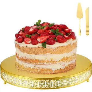 Cake Stand, 18 Inch Large Metal Round Cupcake Dessert Stand with Cake  and Server Wedding Cupcake Display Holder Cookies Serving Tray for Wedding Birthday  Shower Party