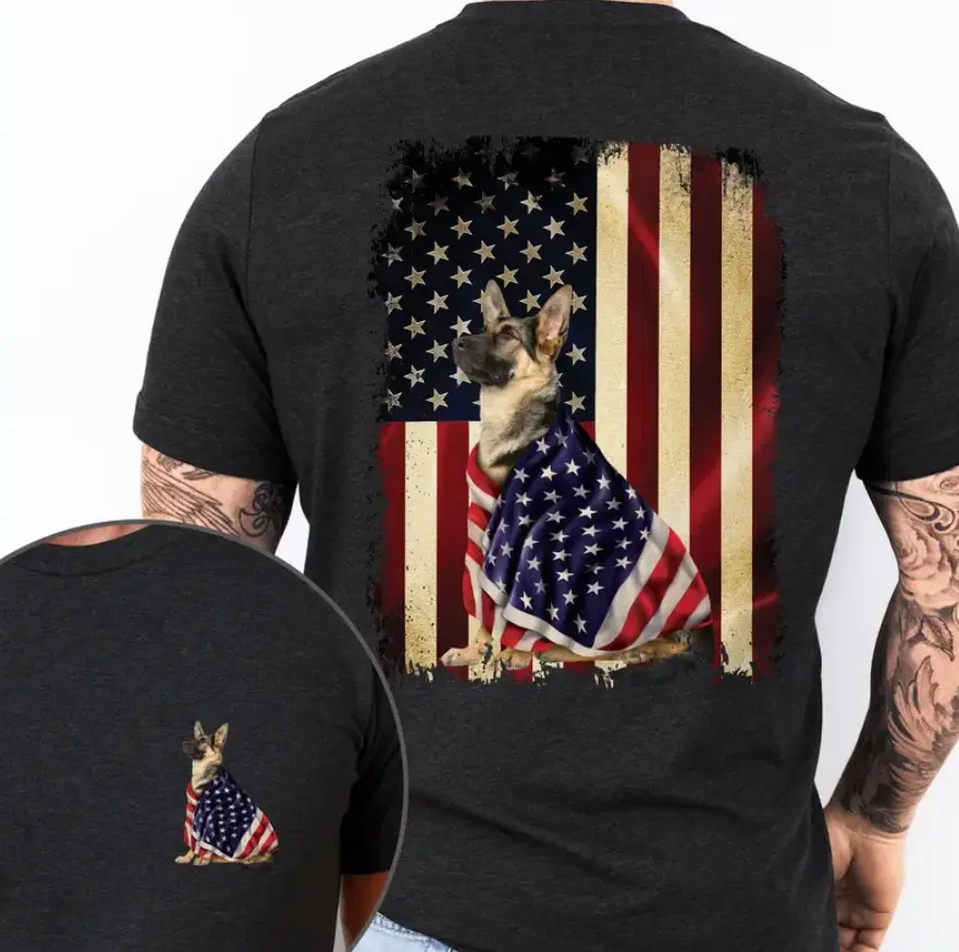 German Shepherd American Patriot T-Shirt, Gift For Men, Gift For Husband, Menswear For Daily Wear, Summer Outfits, America Shirt, 4th of July USA Tee