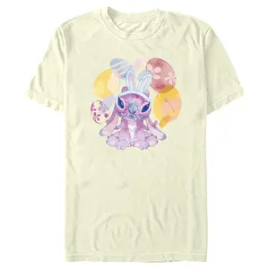 Men's Lilo & Stitch Easter Angel Watercolor Eggs T-Shirt