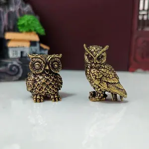 Brass Hollow Owl Figurine Home Car Office Desktop Decoration Decorative Sculptures Craft Gift Small Animal Statue Ornament