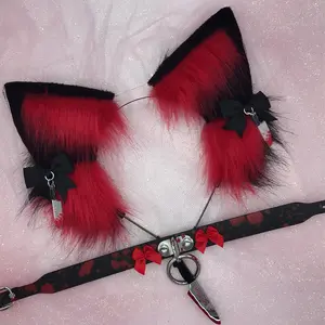 Red and black horror themed  ear headband necklace  Halloween costume