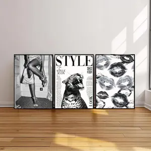 3pcs Frameless Leopard Print,Black and White Gallery Fashion Canvas Poster,Fashion Printing Decor,Office Aesthetics Girl Decor, Unframed Wall Art, Leopard Print Decoration, Canvas Prints