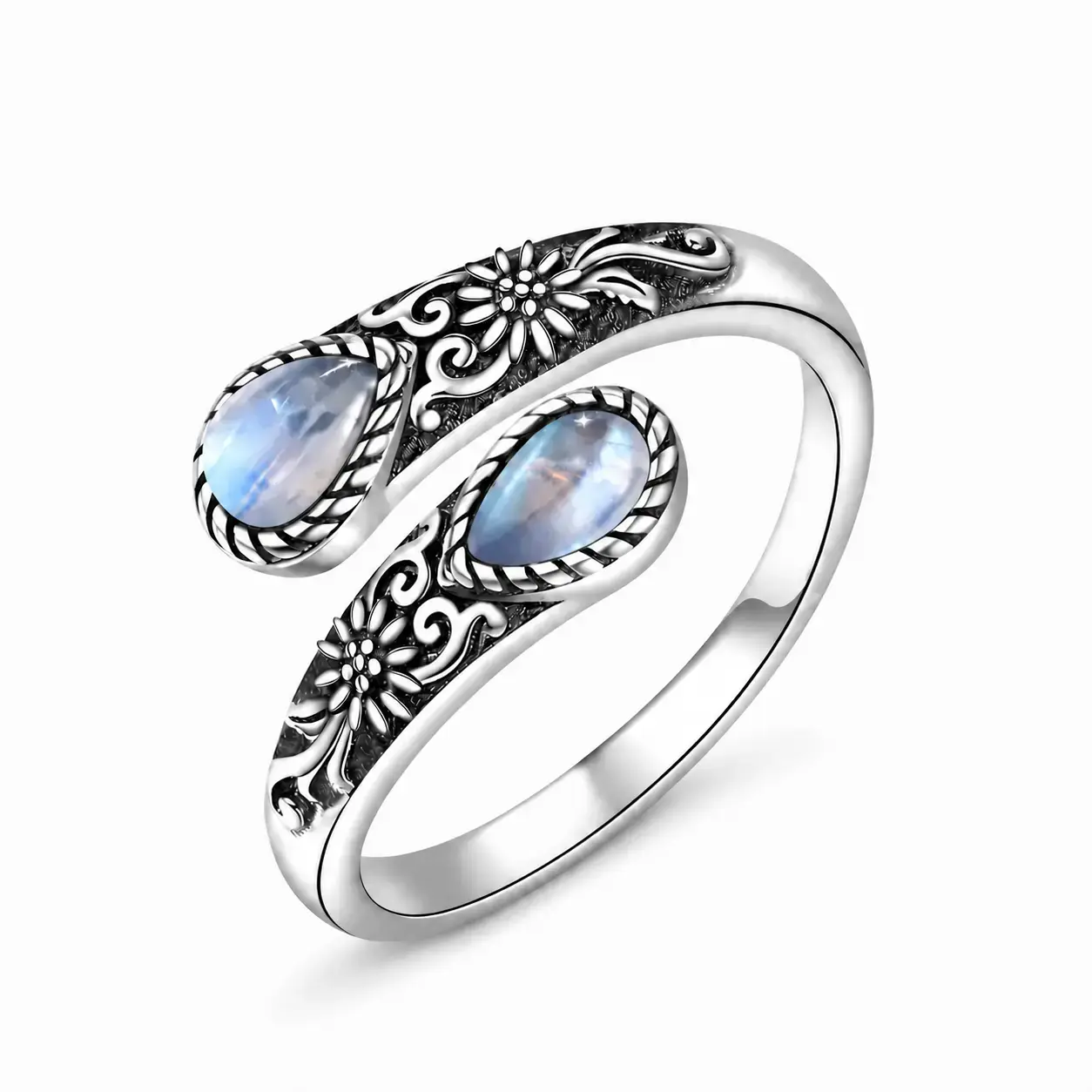 Moonstone Synthetic Women's Adjustable Thumb Open Ring, Victoria Vintage Style Hypoallergenic Nickel Free, Retro Floral, Lucky, Faith, Mother's Love Ring, Bohemian Style, Daily, Party, Holiday, Valentine's Day, Halloween, Easter Gift Vintage, Daily Wear