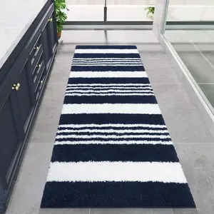Long Bathroom Rugs Runner, 24" x 60" Large Bath Rug Non Slip Absorbent, Washable Microfiber Bathroom Mat Luxury Fluffy Soft, Shaggy Bath Mats for Shower Quick Dry, Navy Blue