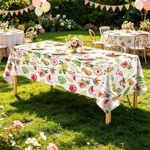 2D Flat Party Tablecloth 1pc, Flamingo Hawaiian Tropical Polyester, Ideal for Festivals, Picnics, Pool, Beach, Birthdays