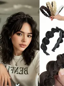 Wide Teeth Comb Braid Headband, Synthetic Hair Fishbone Braid & Gourd Braid Hair Hoop, Fashion Hair Accessories for Girls & Women