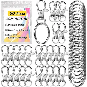 50 count  Making Kit with Lobster Claw Clasps & Key Rings -  Clip with Key Ring Craft Supplies for DIY Keychains,  & Lanyard Projects