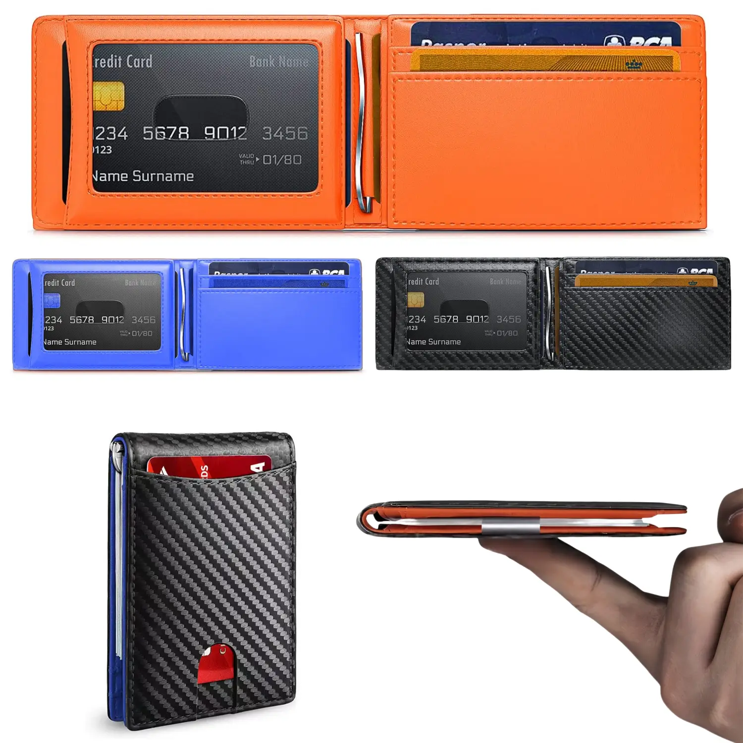 Mens Business Minimalist Carbon Fiber Card Holder RFID Blocking Card Holder Slim Front Pocket Wallet Portable Wallet for men Wallet Men