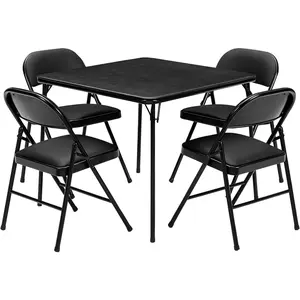 VECELO Portable Folding Card Table Square and Chair Sets with Collapsible Legs & Vinyl Upholstery (5 PCS)