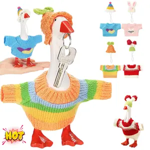 4 Pack 7 Inch Desk Goose Knitted Outfits Cute Magnetic Goose Key Holder Multiple Colors Clothes for Home Office Magnetic Duck Statue Table Desk Key Holder Decor Gift