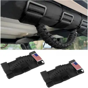 2PCS Roll Bar Grab Handles for Jeep Wrangler, Heavy Duty Paracord Grip Handles with Metal Buckle, Compatible with JL JLU JT JK JKU TJ LJ YJ (Black)