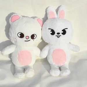 Cute White Cat & Bunny Plush Set - Soft K-pop Inspired Stuffed Animals, Fluffy Cartoon Dolls for Fans & Kids