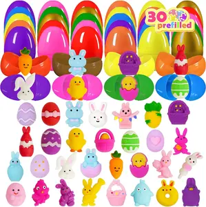 30PCS Pre Filled Easter Eggs with Easter Mochi Squishy Toys, Pre-Stuffed Easter Eggs with Easter Squishies for Kids, Toddlers, Gifts, Eggs Hunt Games, Easter Basket Stuffers, Classroom Prizes