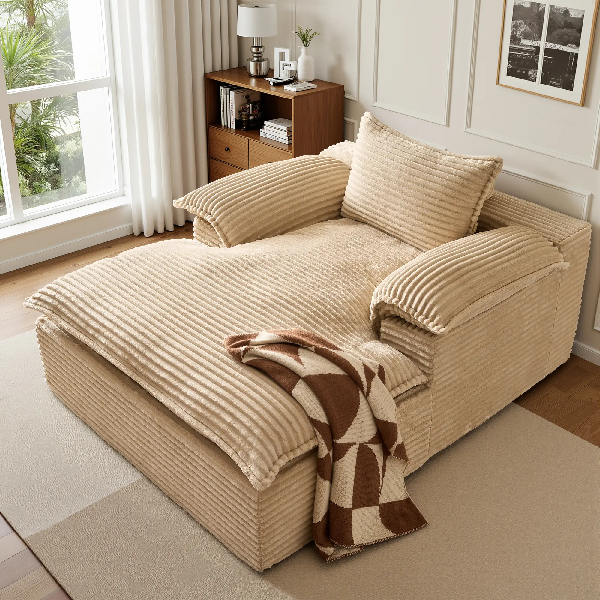 Upgrade Beige Plush Corduroy With Soft Cushion