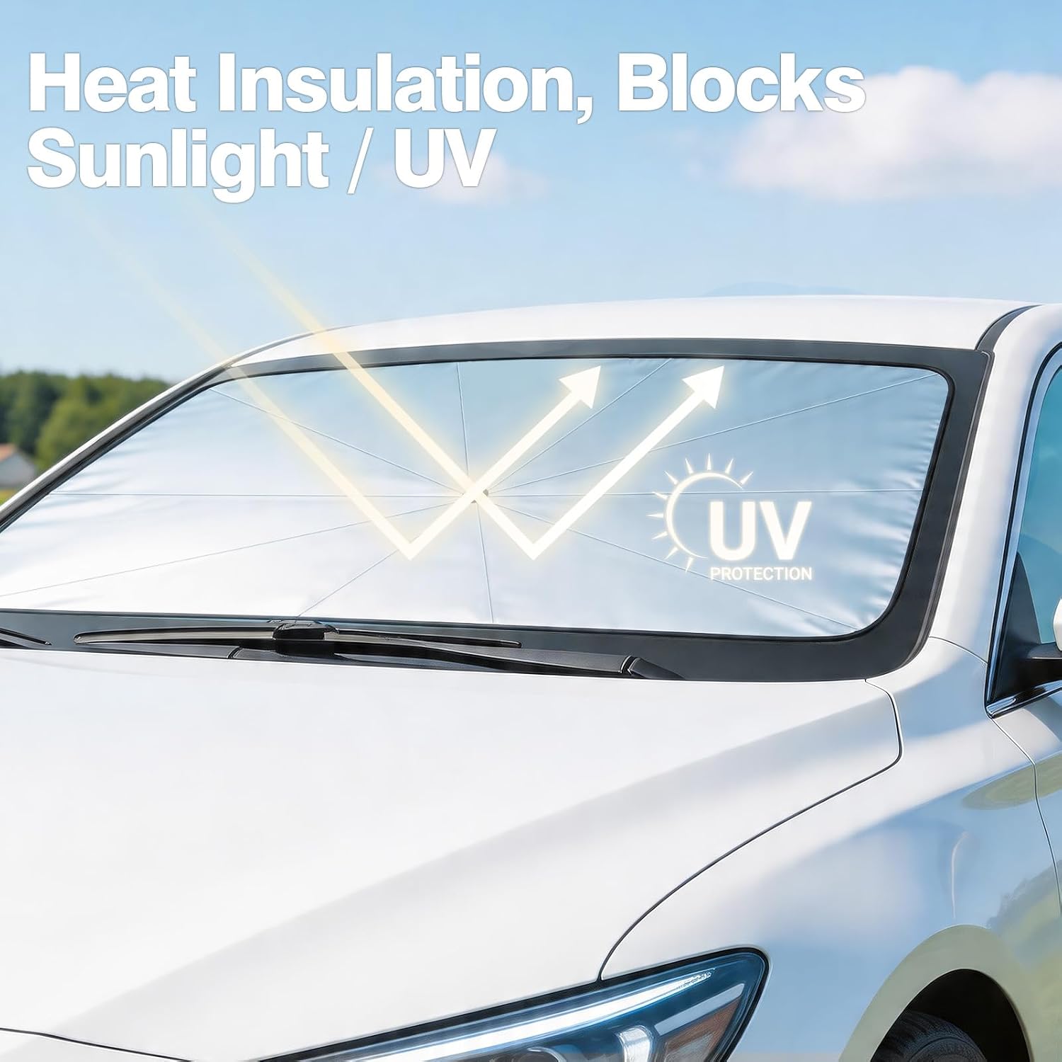 Two Packs [Upgraded] Windshield Sun Shade Umbrella - [Vinyl Coating Heat Shield] Protect Car from Sun Rays & Heat Damage Keep Cool and Protect Interior, Spring Structure Edge Medium 56" L x 31" W, Durable Sun Shade, Shade For Car Window