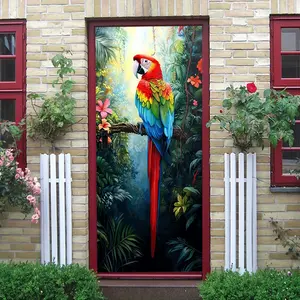 2pcs   Tropical Rainforest Macaw Parrot Wall Sticker Removable Self Adhesive Decorative Poster for Living Room Bedroom Home Decoration Animal Bird Art Mural Vinyl Decal  Collage Self-Adhesive Door St