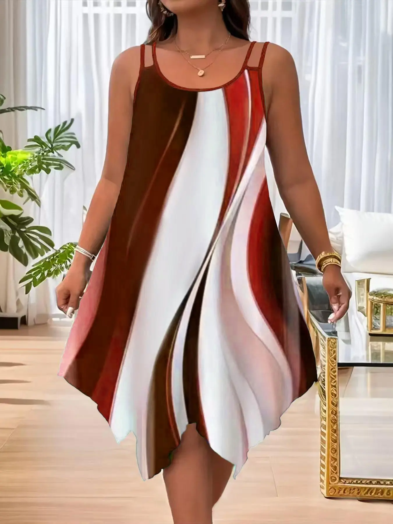 Women's Summer Casual Asymmetrical Hem Double Strap Sleeveless Romper Dress, Round Neck, Random Print Design, Fitted Style, Perfect for Leisure, Casual Wear, Womenswear - TikTok Shop Women's Summer Casual Asymmetrical Hem Double Strap Sleeveless Romper Dress, Round Neck, Random Print Design, Fitted Style, Perfect for Leisure, Casual Wear, Womenswear - TikTok Shop