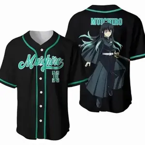 Unisex Demon Slayer Muichiro Flame Hashira Anime Baseball Jersey, Kimetsu No Yaiba Cosplay Top, Otaku Gift for Sports & Outdoor Use