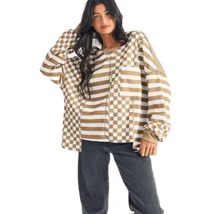 Checkerboard Striped Patchwork Blouse