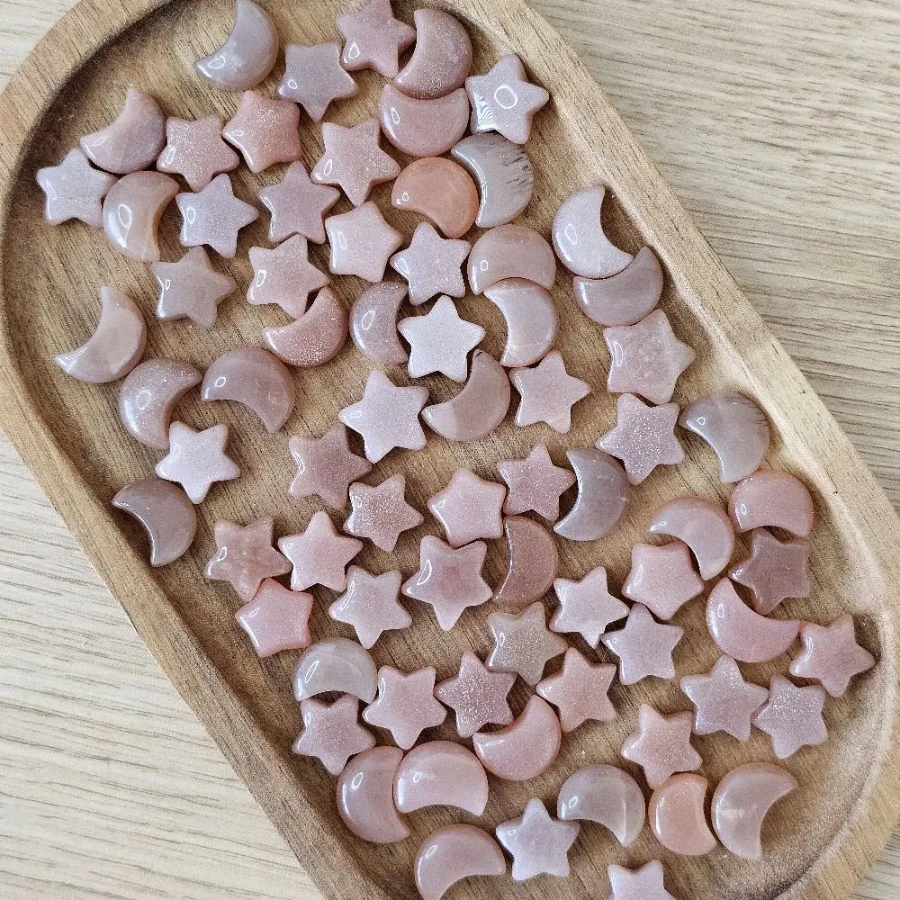 Peach Moonstone Stars and Moons Mini Carving