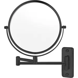 Wall-mounted makeup mirror with 10x magnification, double-sided shaving mirror, suitable for bathrooms, 360-degree rotation° Rotatable and retractable makeup mirror, equipped with an adjustable stand, suitable for daily use, matte black (no lights)