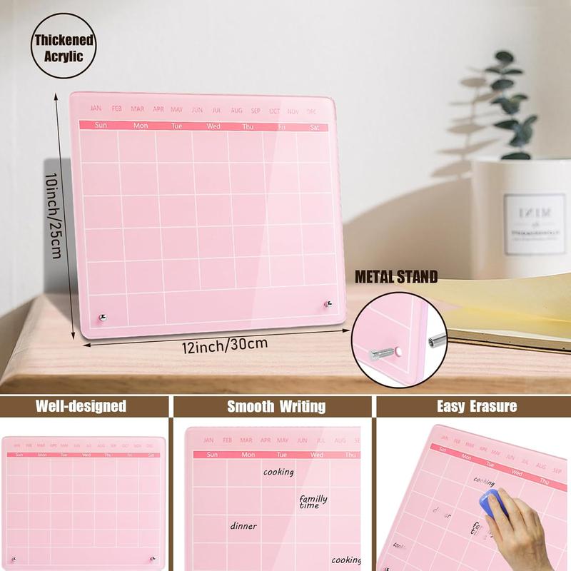 Calendar Dry Erase Board,12"X10", Desk Calendar with Stand,Pink Dry Erase Board for Home Office School