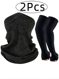 Breathable Windproof Mask Set, Half Face Design with Ear Straps, Unisex Outdoor Sports Mask, Sun Protection, Arm Sleeves, Running Hiking Cycling Travel