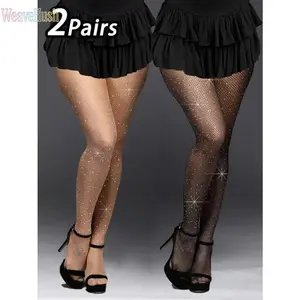 2026 New Women's Rhinestone Decorated Fishnet Pantyhose (2-Pair Pack) - Stylish women's stockings, suitable for parties, nightclubs, dates, and various other occasions, all year round. Available at TikTok Store.