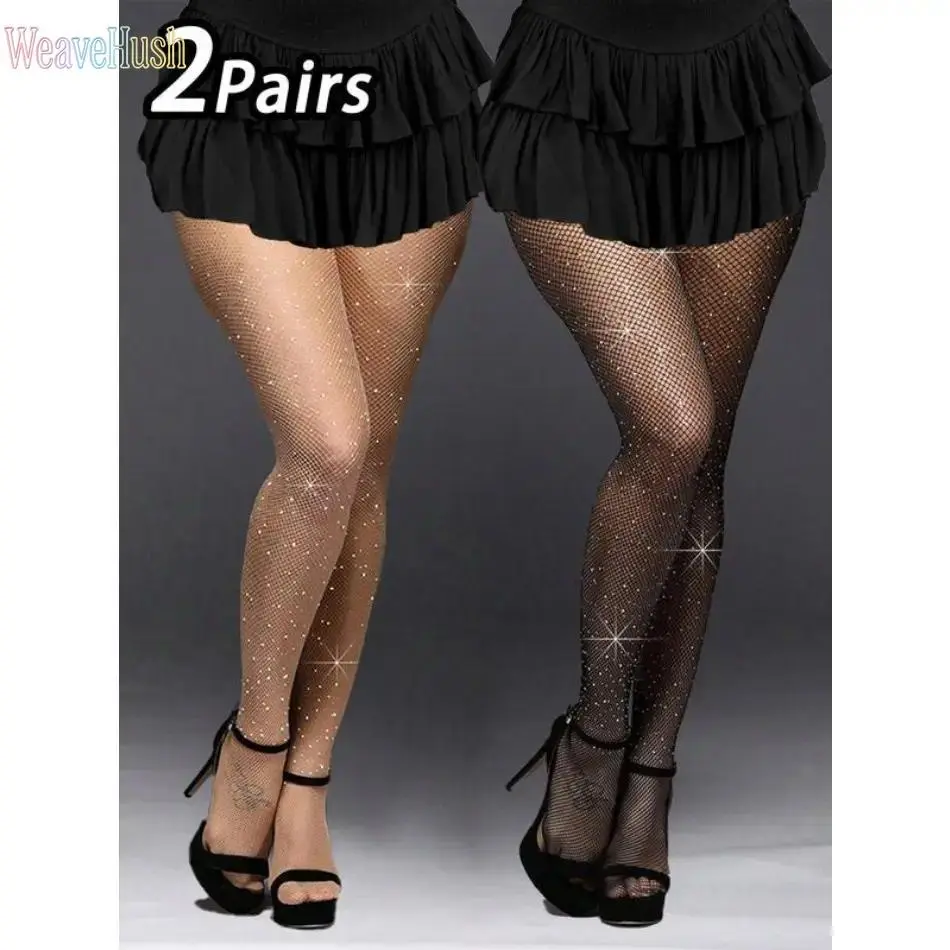 2026 New Women's Rhinestone Decorated Fishnet Pantyhose (2-Pair Pack) - Stylish women's stockings, suitable for parties, nightclubs, dates, and various other occasions, all year round. Available at TikTok Store.,summerwins