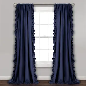 Lush Decor Reyna Window Curtain Panel Set - Solid Color, 54"W x 45-120"L, Ruffled Border, No Lining, 100% Polyester, Shabby Chic Style, Easy Installation, Interior Decoration Accessories