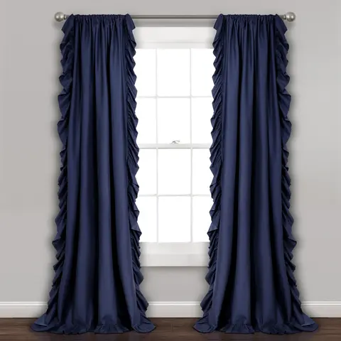 Lush Decor Reyna Solid Curtain Panel Set - 100% Polyester, 54"W x 45-120"L, Ruffled Edge, Unlined, Shabby Chic Whimsical Style, Easy Installation, Window Drapes, Room Decor, Curtains for Bedroom, Light In, Privacy Soft, Interior Accessory