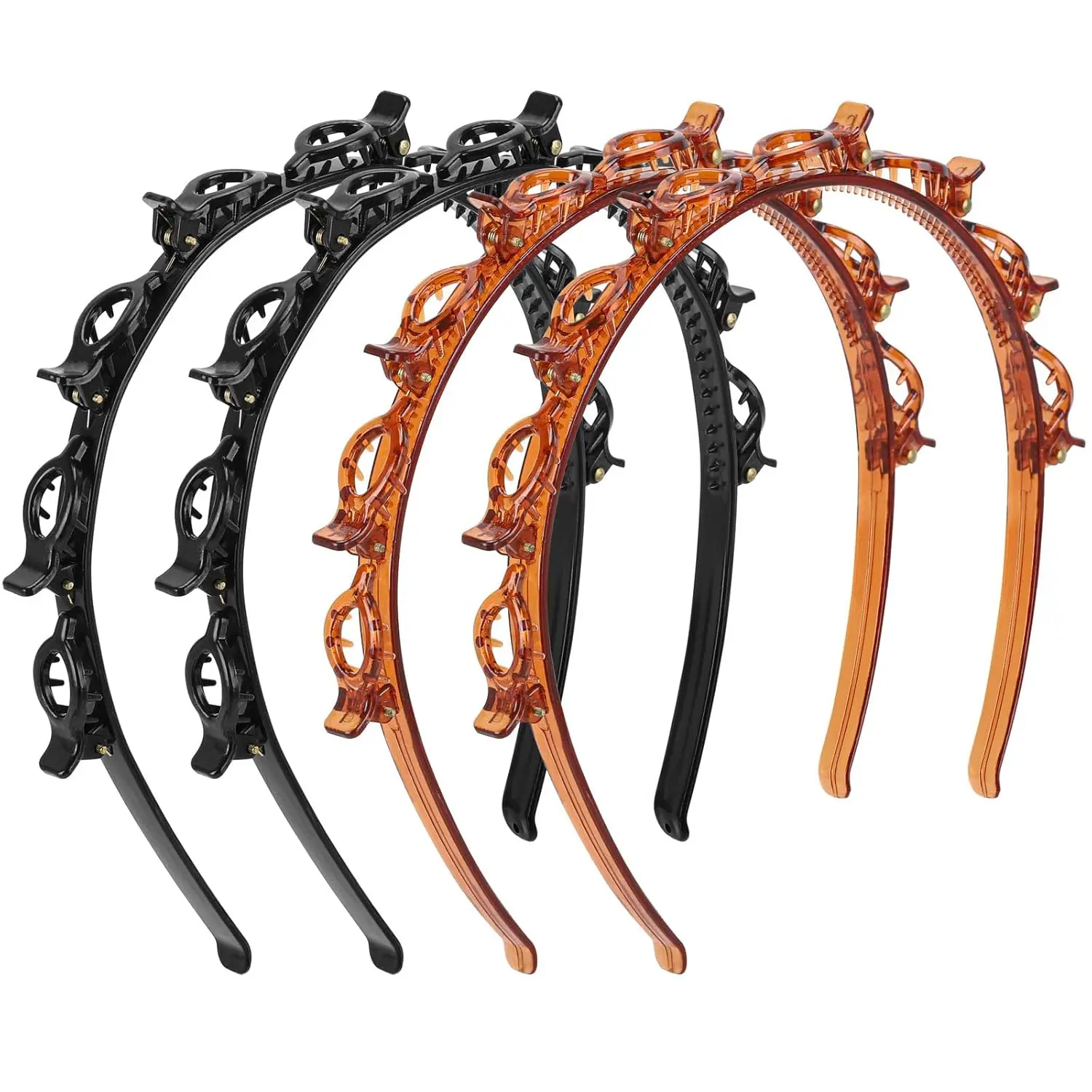 Headband with Clips 4 Pcs Professional Weave Bangs Hairstyle Hairpin Headband Clip Headbands Women 2Black and 2Red