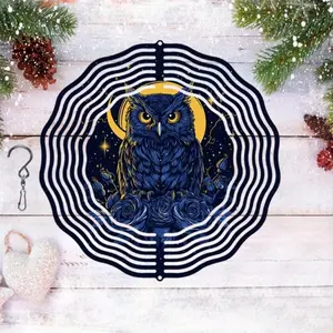 3D Metal Wind Chime – Owl, Moon & Mandala Design, Ideal Outdoor Garden Decor for Thanksgiving, Christmas & Halloween