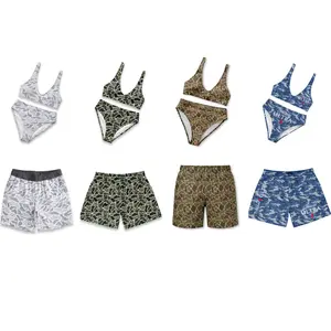 Camo Matching Couple Swimwear Set, Women’s Casual Bikini Men’s Beach MESH Shorts, Hunting Camo Casual Bikini Set Summer Vacation Outfits