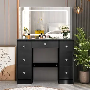 Vanity Set with Led Touch Screen Mirror , Vanity Desk with Large Mirror , Vanity Desk with Drawers, Black Vanity with Lighted Mirror