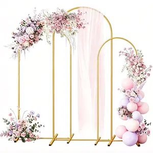 Metal Arch Backdrop Stand Set of 3(7.2 ft, 6.6 ft, 6 ft) Party Arch Stands for Wedding, Birthday, Baby Shower, Bridal Shower, Balloon Arched Frame for Garden Decor, Gold Floral Arches, 3 Pieces