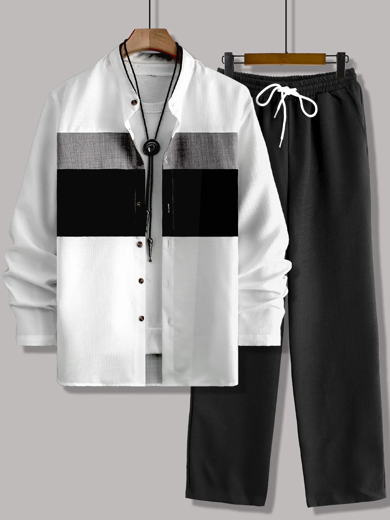 Men's Lounge Shirt Set, Button Down Long Sleeve and Long Pant Set, Two Piece Lounge, Suitable For Indoor and Outdoor Wear, Outdoor Sports, Beach Trips, And Other Activities.