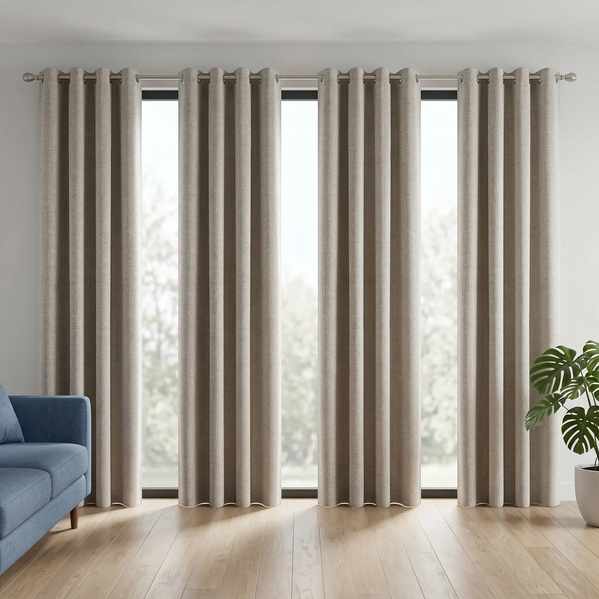 QIANLI 4 Panels Linen Texture Full Blackout Curtains, 54"W x 84"L, Thermal Insulated Soundproof Window Drapes for Bedroom & Living Room