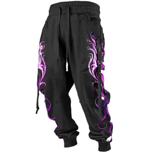 Men's casual pants, featuring a fashionable purple flame pattern, are breathable and suitable for sports