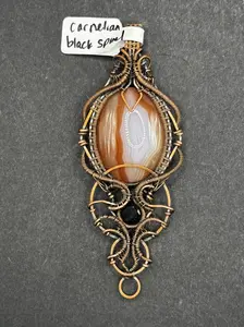 CARNELIAN & BLACK SPINEL | Artisan Copper Wire Wrapped Pendant | Wearable Art | Size: Extra Large